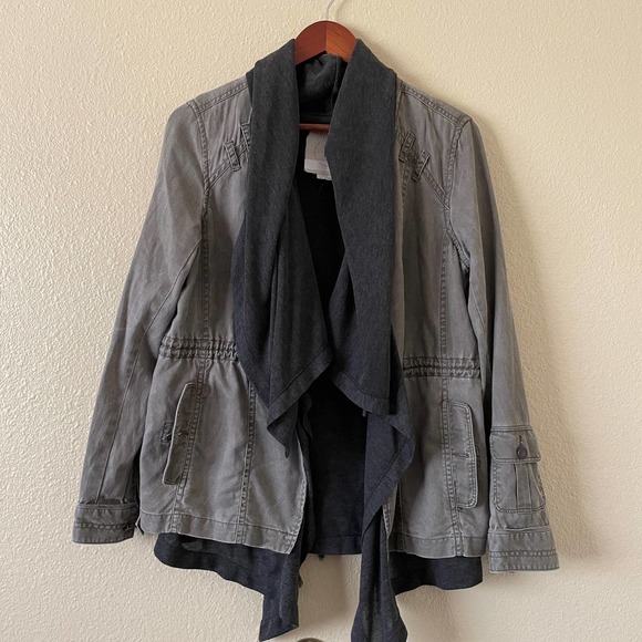 Anthropologie Hei Hei layered olive & gray utility jacket lagenlook - Picture 2 of 9